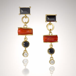 18K Vintage Coral w/ Diamond Earrings.
